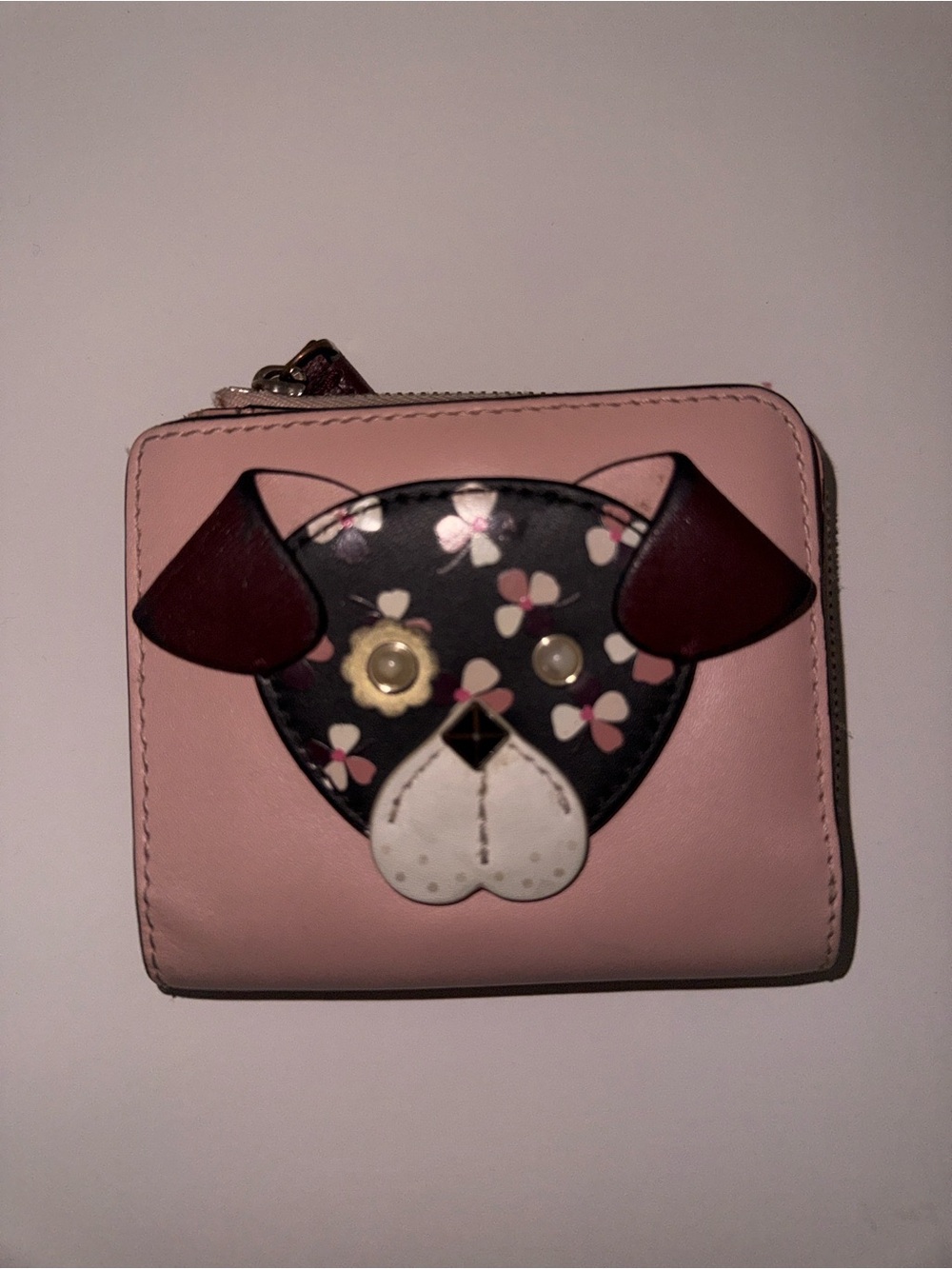 kate spade Pink Floral Dog Applique Zip Wallet